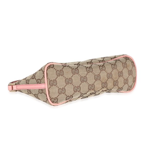 134367 pv Gucci Pink Leather Beige GG Canvas Boat Pochette