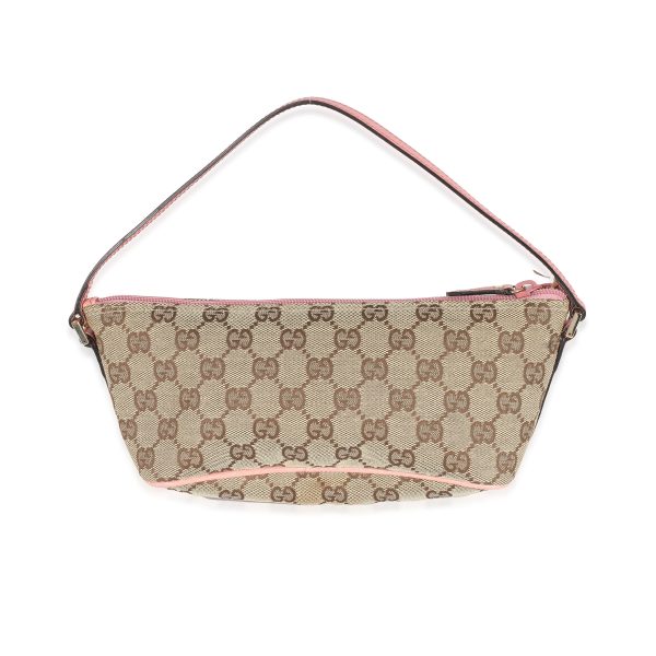 134367 stamp Gucci Pink Leather Beige GG Canvas Boat Pochette