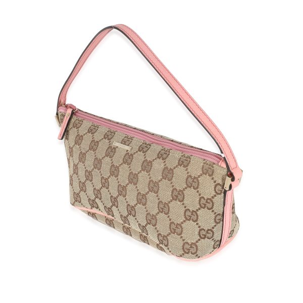 134367 sv Gucci Pink Leather Beige GG Canvas Boat Pochette