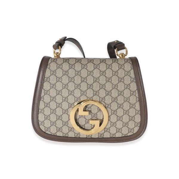 134384 fv fd646e8c 5446 4a47 aa1d 1155767d9dd4 Gucci Beige GG Supreme Calfskin Web Medium Blondie Shoulder Flap Bag