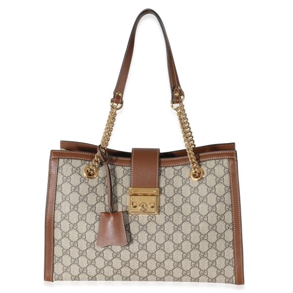 134418 fv c233052d 846f 43e2 a47d 454ea4a39bae Gucci Beige GG Supreme Medium Padlock Tote