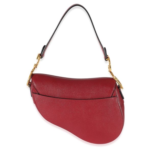 134427 bv Christian Dior Cherry Red Grained Calfskin Saddle Bag