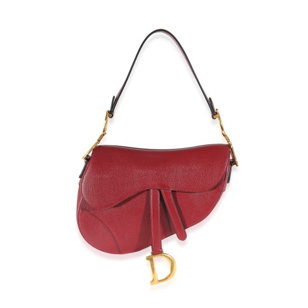 134427 fv Christian Dior Cherry Red Grained Calfskin Saddle Bag