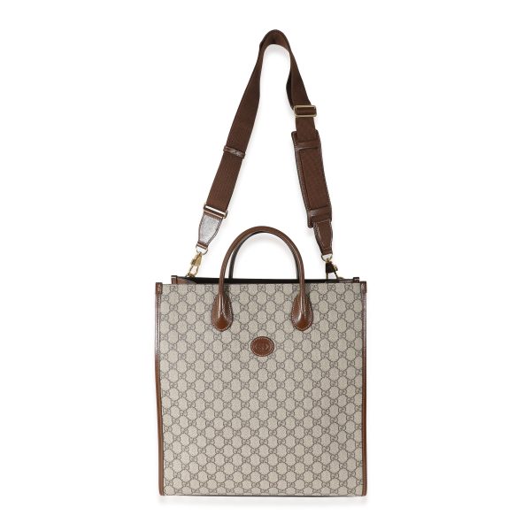 134433 clasp 45df5164 96ae 4b8c a52c 3b2ad2698c09 Gucci Beige GG Supreme Canvas Brown Leather Medium Interlocking G Tote