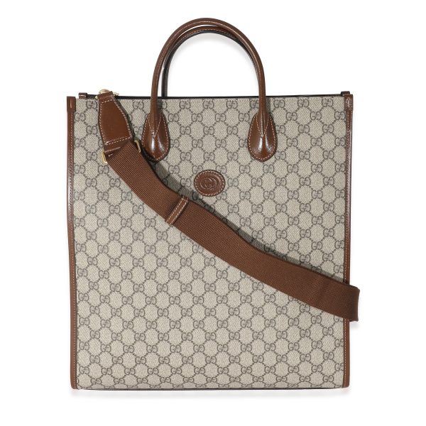 134433 fv eb84ff0a 3707 43b1 9135 34f823401417 Gucci Beige GG Supreme Canvas Brown Leather Medium Interlocking G Tote