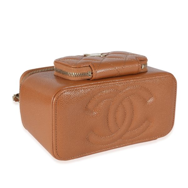 134434 box Chanel Camel Quilted Caviar Top Handle Pocket Vanity Case