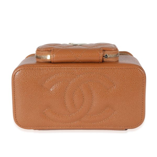 134434 pv Chanel Camel Quilted Caviar Top Handle Pocket Vanity Case