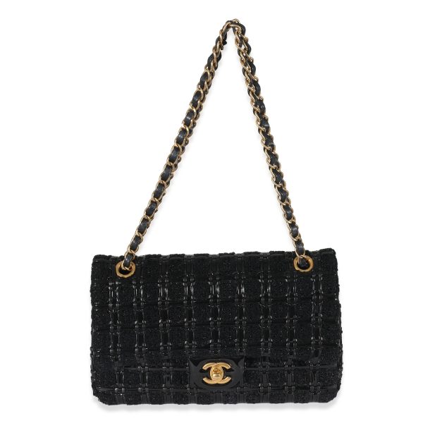 134469 av eea3a64b e871 4714 b55e 7bbcc803a8df Chanel Black Tweed Woven Leather Medium Classic Double Flap Bag