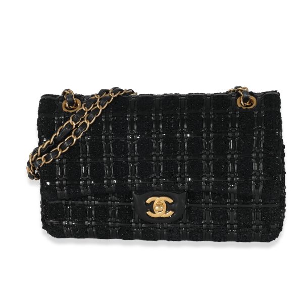 134469 fv a85a5b42 5cd5 4dfb baf6 5c96edbfcda7 Chanel Black Tweed Woven Leather Medium Classic Double Flap Bag