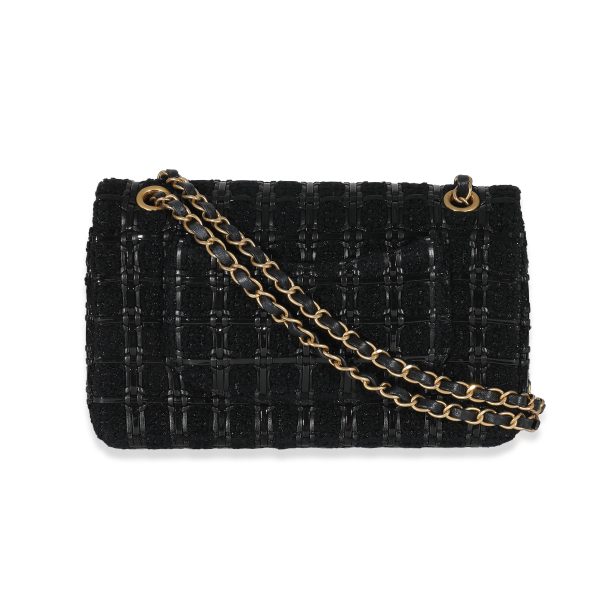 134469 stamp 4800f3ae 1f20 4094 a414 fe804487775a Chanel Black Tweed Woven Leather Medium Classic Double Flap Bag