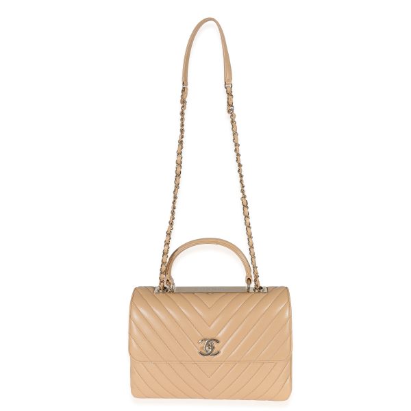 134470 av 9ccaa132 6820 4bab 9569 10360d66259a Chanel Beige Chevron Lambskin Medium Trendy Bag