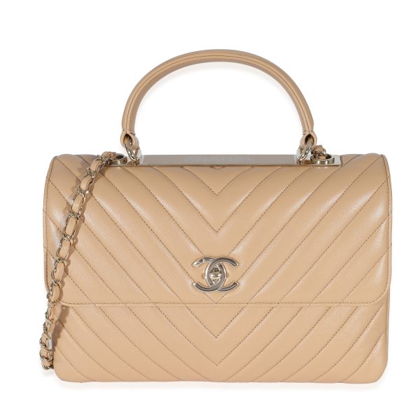 134470 fv 8e6c51d8 2a16 4421 8ffe 17bbcdc2a8c4 Chanel Beige Chevron Lambskin Medium Trendy Bag