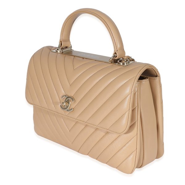 134470 sv 9025505e a311 4b73 9102 d1cffc5b23c9 Chanel Beige Chevron Lambskin Medium Trendy Bag