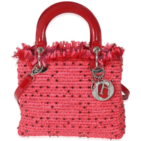 134519 fv Christian Dior Pink Red Tweed Fringe Medium Lady Dior