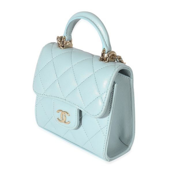 134526 sv dec9cde9 f125 4d5a 903d 54c5264adf64 Chanel 22P Blue Quilted Lambskin Top Handle Clutch On Chain