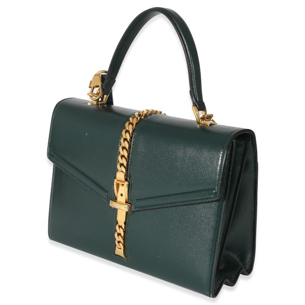 134544 sv Gucci Green Leather Small 1969 Sylvie Top Handle Bag