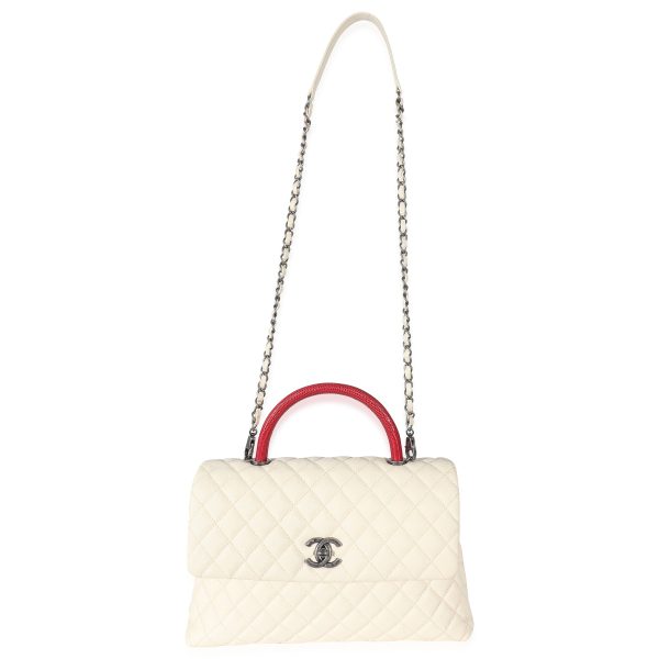 134571 bv Chanel Cream Quilted Caviar Medium Coco Top Handle