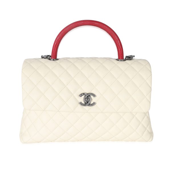 134571 fv Chanel Cream Quilted Caviar Medium Coco Top Handle