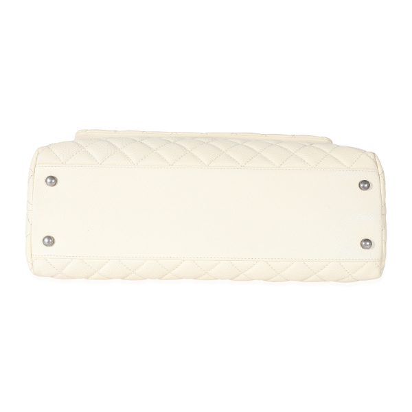 134571 stamp Chanel Cream Quilted Caviar Medium Coco Top Handle