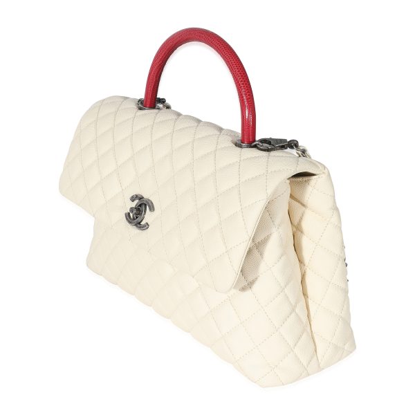 134571 sv Chanel Cream Quilted Caviar Medium Coco Top Handle