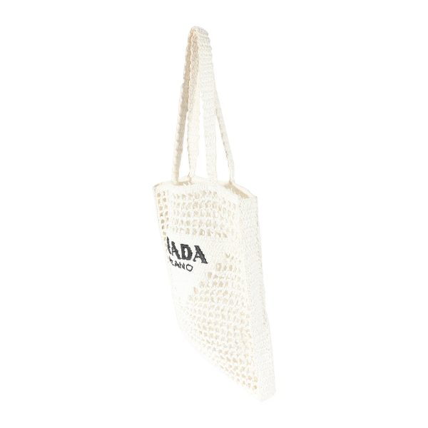 134578 sv 1f767ebd 86c9 441b a9c6 9dda858ffcfb Prada White Raffia Crochet Triangle Logo Tote