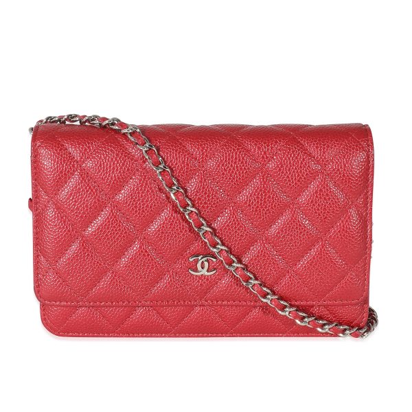 134584 fv Chanel Dark Pink Quilted Caviar Wallet On Chain