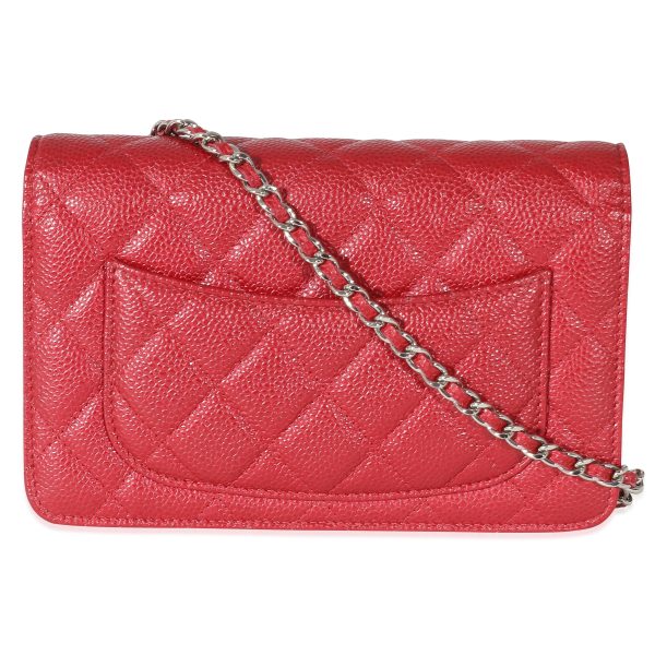 134584 pv Chanel Dark Pink Quilted Caviar Wallet On Chain