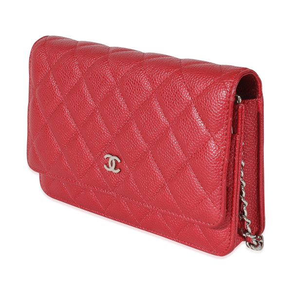 134584 sv Chanel Dark Pink Quilted Caviar Wallet On Chain