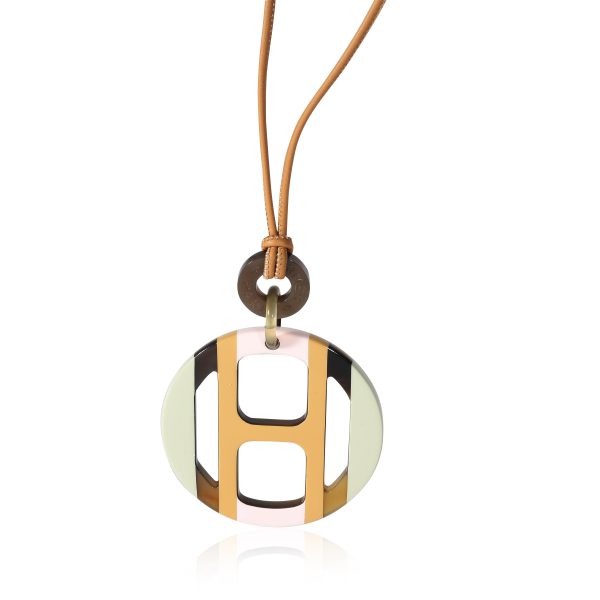 134594 fv Hermès H Equipe Lacquered Horn Pendant On Leather Cord