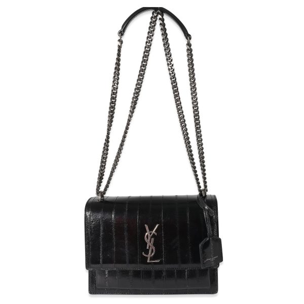 134604 bv 7f05a4a1 b0c7 4a81 94c6 0064e4ba73c8 Saint Laurent Black Glossy Eelskin Medium Monogram Sunset Bag