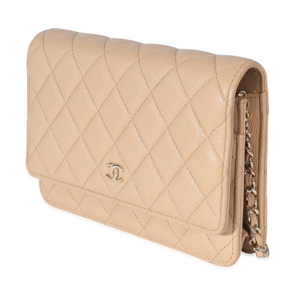 134605 sv Chanel Beige Quilted Caviar Wallet On Chain