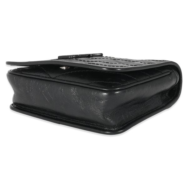 134650 box Saint laurent Black Crinkled Calfskin Matelasse Monogram Mini Nicki Chain Wallet