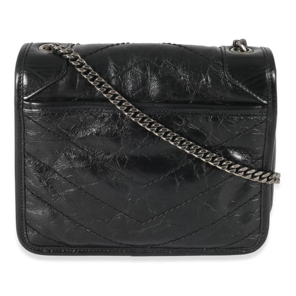 134650 bv Saint laurent Black Crinkled Calfskin Matelasse Monogram Mini Nicki Chain Wallet