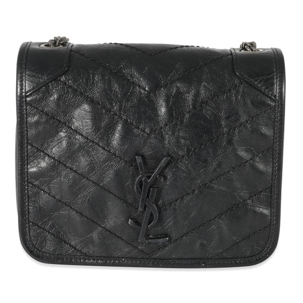 134650 fv Saint laurent Black Crinkled Calfskin Matelasse Monogram Mini Nicki Chain Wallet