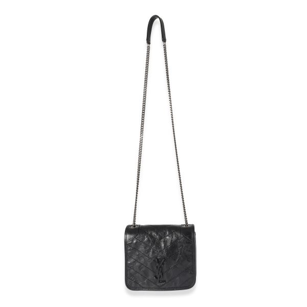 134650 pv Saint laurent Black Crinkled Calfskin Matelasse Monogram Mini Nicki Chain Wallet