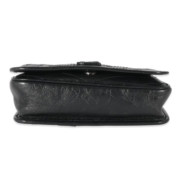 134650 stamp Saint laurent Black Crinkled Calfskin Matelasse Monogram Mini Nicki Chain Wallet