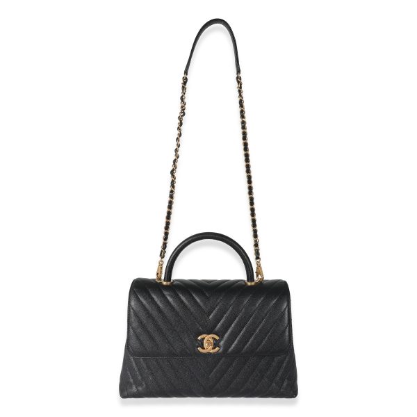 134665 bv Chanel Black Chevron Caviar Coco Top Handle Bag