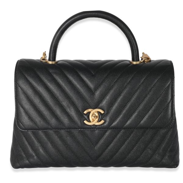 134665 fv Chanel Black Chevron Caviar Coco Top Handle Bag