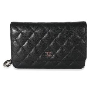 134673 fv Chanel Black Quilted Caviar Wallet on Chain