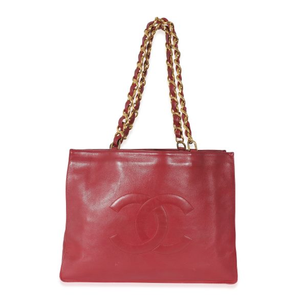 134678 fv Chanel Vintage Burgundy Lambskin CC Chain Tote