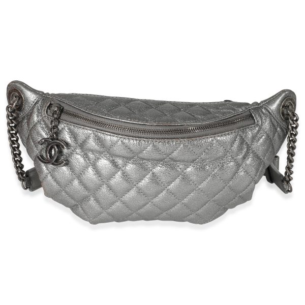 134703 fv Chanel Silver Metallic Calfskin Banane Waist Bag