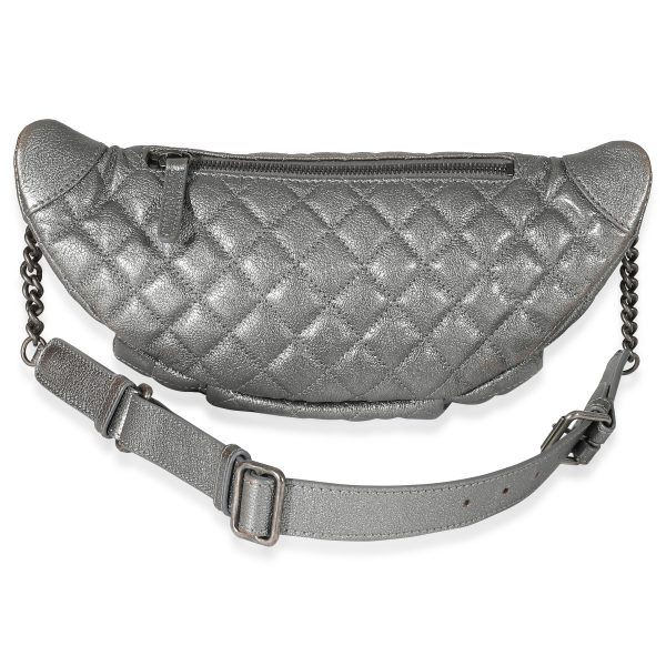 134703 pv Chanel Silver Metallic Calfskin Banane Waist Bag