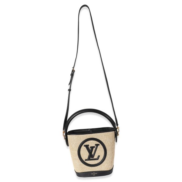 134710 bv Louis Vuitton Black Beige Raffia Petit Bucket Bag