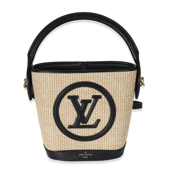 134710 fv Louis Vuitton Black Beige Raffia Petit Bucket Bag