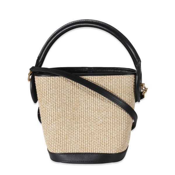 134710 pv Louis Vuitton Black Beige Raffia Petit Bucket Bag