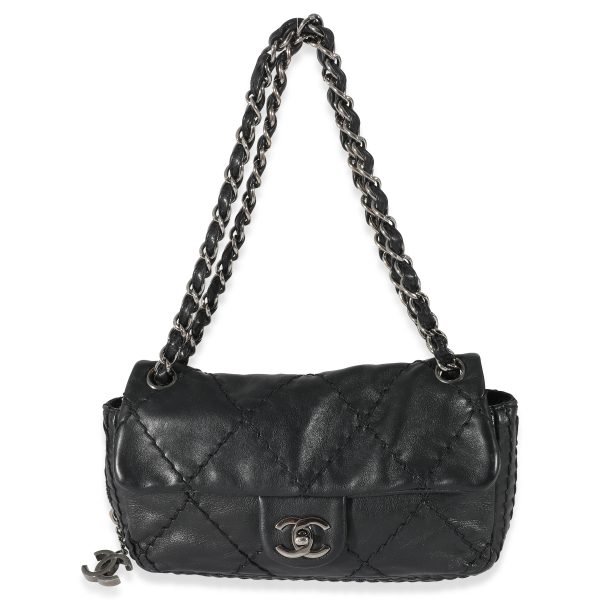 134720 fv Chanel Black Quilted Calfskin Expandable Flap Bag