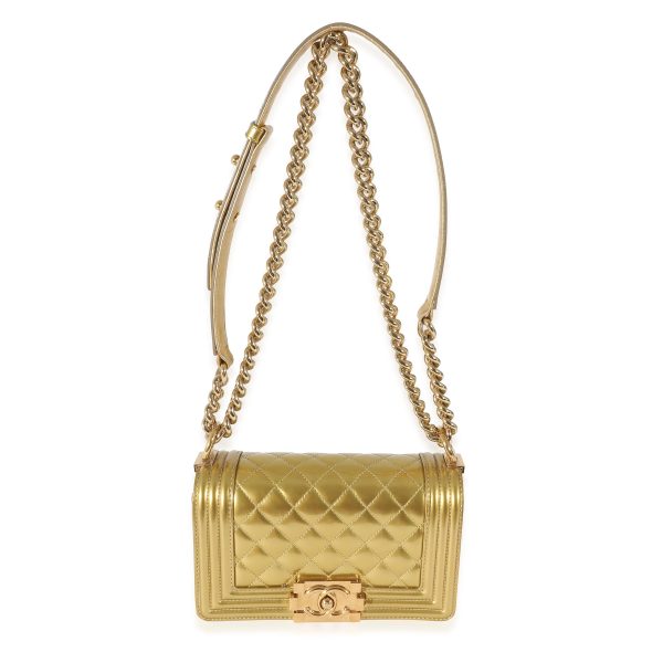 134721 bv Chanel Gold Quilted Patent Small Boy Bag