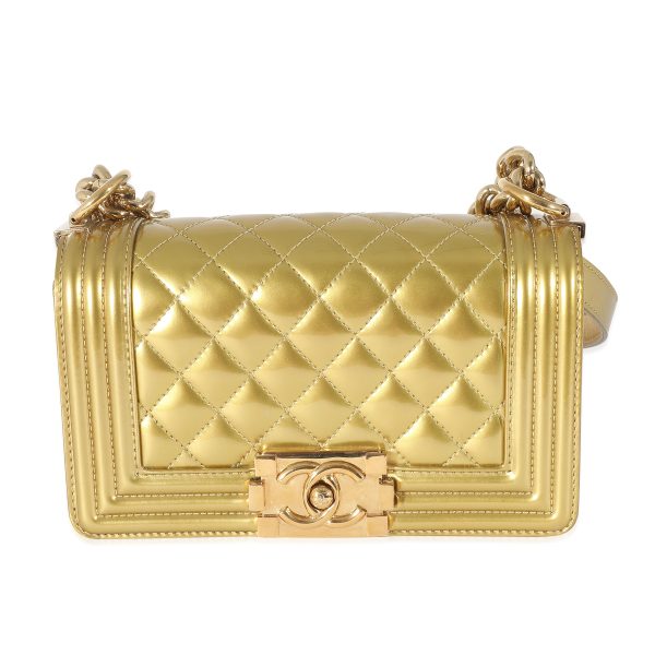 134721 fv Chanel Gold Quilted Patent Small Boy Bag