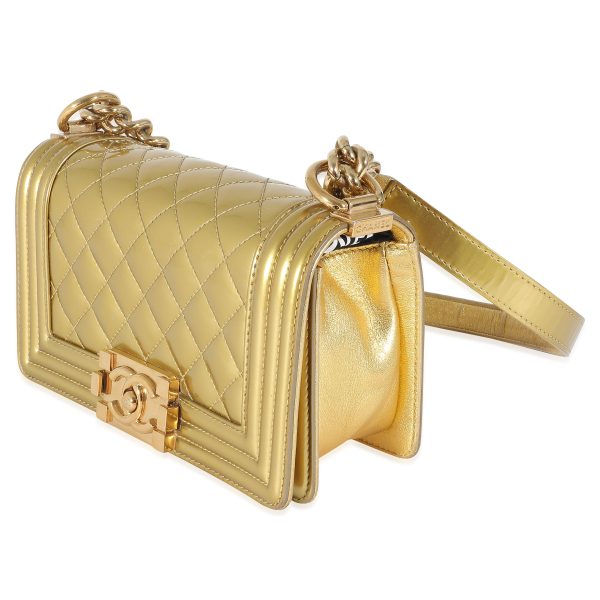 134721 sv Chanel Gold Quilted Patent Small Boy Bag