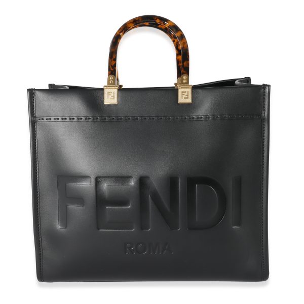 134724 fv Fendi Black Vitello King Sunshine Medium Sunshine Shopper